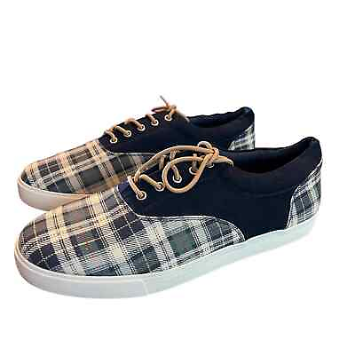 #ad Club Room Men#x27;s Navy Plaid Lace Up Sneakers NEW Size 12 $34.95