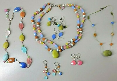 #ad Vintage Costume Jewelry Chico#x27;s 3 Necklaces 4 Earrings Pair Colored Polished $30.00