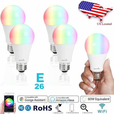 #ad 2 4PCS WiFi Smart Light LED Bulb Bulbs Dimmable RGB W Google Home Alexa IFTTT $23.70