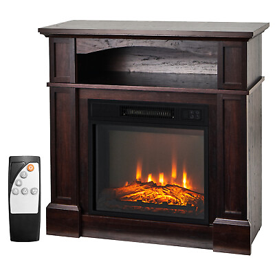 #ad 1400W 32quot; Electric Fireplace Mantel TV Stand Space Heater W Shelf Brown $219.99