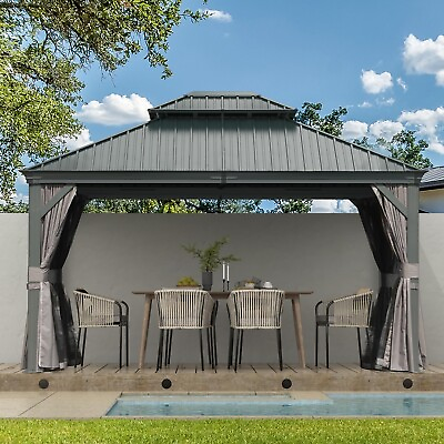#ad Domi 12x14FT Outdoor Hardtop Gazebo Aluminum Double Roof w Curtainamp;NettingGrey $1899.98