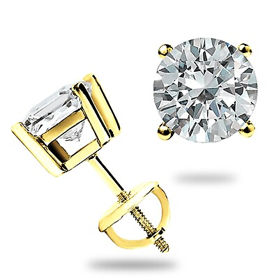 #ad 4 Ct Round Cut Moissanite FL D Stud Earrings 14K Yellow Gold 8mm Screw Back New $99.73