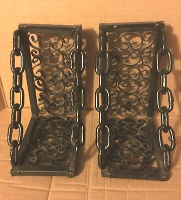 #ad Vintage Pair Gothic Iron Chain Bookends Black C $121.00