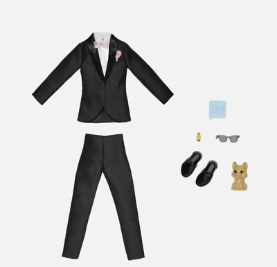 #ad Barbie Ken Wedding Fashion Pack Doll Clothes Set with Tuxedo Puppy Accessories $15.22
