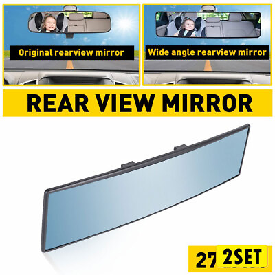 #ad 2set Universal 270MM Wide Convex Interior Clip On Rear View Blue Tint Mirror Dur $24.68
