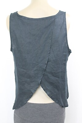 #ad Isaac Mizrahi New York Size M 100% Linen Black Sleeveless Top Open Back Tank $19.99