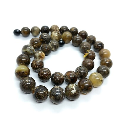 #ad Amber Bead Necklace Large Black Natural Baltic Amber Stones Genuine Fossil 38gr. $109.00