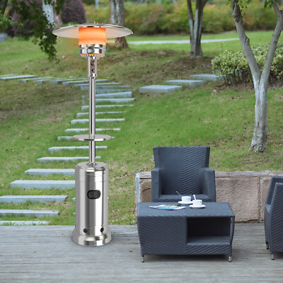 #ad Costway 87 inches Tall Patio Propane Heater 48000 BTU W Table amp; Wheels Silver $179.99
