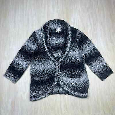 ECI Black Gray Nubby Boucle Knit Button Front Stripe Cardigan Sweater Medium $22.50