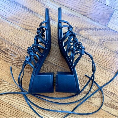 #ad New BLIND FAITH Simple Wraparound Black Strappy Block Heel Sandal Size 7.5 $25.60