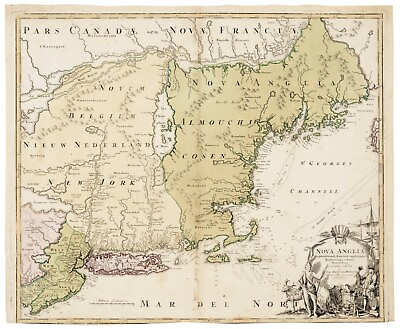 #ad Nova Anglia America Implantata Antique Map Of New York old map $1249.98