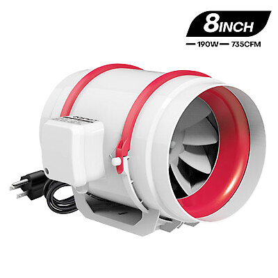 #ad Boshen 8quot; Duct Ventilation Booster 735CFM Silent Inline Exhaust Fan HVAC Blower $52.34