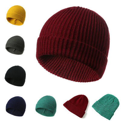 #ad Men Women Solid Hat Hip Hop Wool Knitted Ski Cap Skull Warm Winter Cuff Beanie $2.79