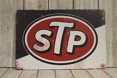 #ad STP Motor Oil Tin Sign Vintage Style Rustic Look Garage Gas Station Treatment XZ $10.97