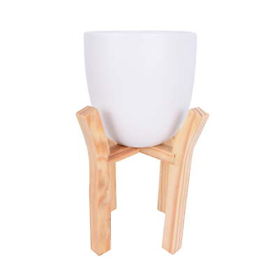 #ad Mainstays White Ceramic Planter with Wood Stand Set of 2 $26.44