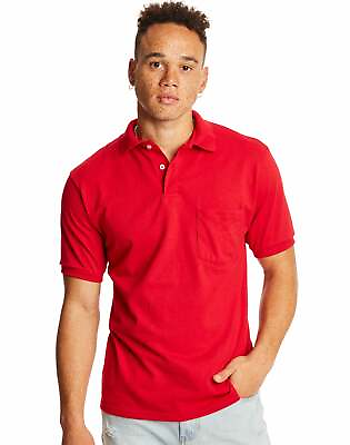 #ad Hanes Men#x27;s 2 Pack Polo Short Sleeve CottonBlend EcoSmart Jersey Pocket sz S 4XL $18.00