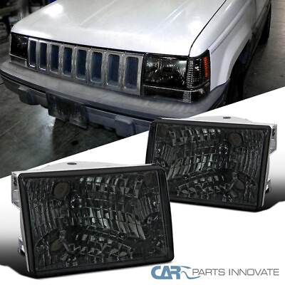 #ad Fit 93 98 Jeep Grand Cherokee Smoke Headlights Head Lamps Replacement LeftRight $49.95