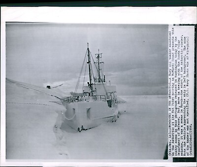 #ad 1956 Navy Oil Tanker Snowbound Antarctic Mcmurdo Sound Ship Water Wirephoto 8X10 $24.99
