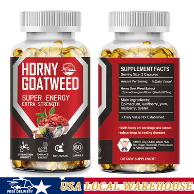 #ad Horny Goat Weed with Maca Root Extract Capsules Ginseng Testosterone Booster $11.95