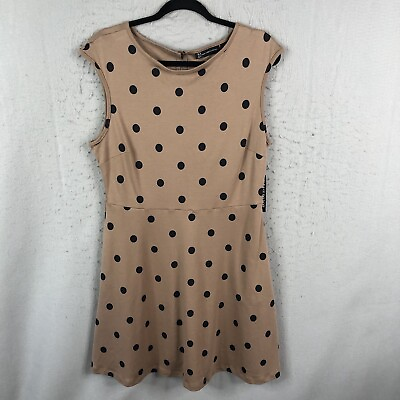 #ad New York amp; Co Mini Dress Large Brown Black Dots Sleeveless Fun Flirty NEW $24.78