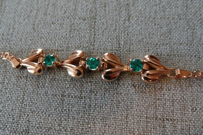 #ad antique vintage fine 14k gold bracelet with green sapphires 6 7 8quot; length $521.04