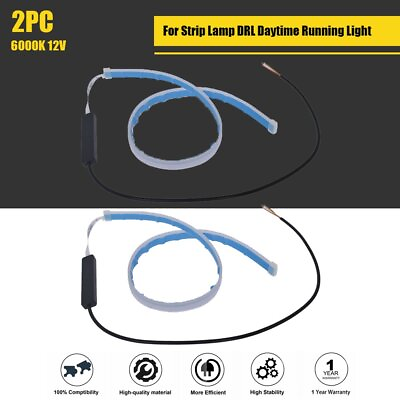 #ad 2Pc 60CM Strip Lamp DRL Daytime Running Light Ultra thin Car Soft Tube Guide LED $8.60