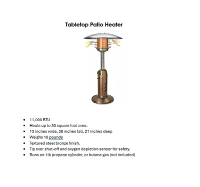 #ad Portable Patio Heater Outdoor Propane Table Top Heater Bronze 11000 BTU NEW $92.95