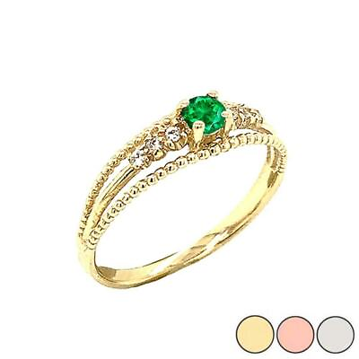#ad Solid Gold Genuine Emerald and Diamond Modern Engagement Promise Ring $179.99