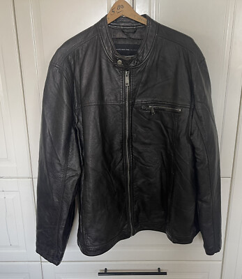#ad Marc New York Andrew Marc Black Leather Men#x27;s Jacket Large Bomber Size XXL $80.00