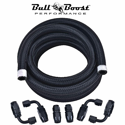 #ad AN10 10AN Fitting Stainless Steel Braided Oil Fuel Hose Line Kit 10Feet Black $54.98