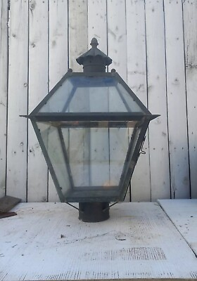 #ad Vintage Colonial Outdoor Copper amp; Glass Paneled Lamp Post Light Fixture 24quot;x15quot; $134.99