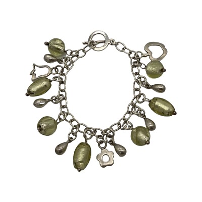#ad Handmade 925 Sterling Silver Gold Foil Glass Charm Bracelet Flower Apple Bell $54.11
