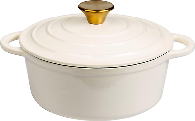 #ad Cast Iron Enameled Dutch Oven Pot with Lid 5 Qt Sauce Pan Pasta Ser $89.02