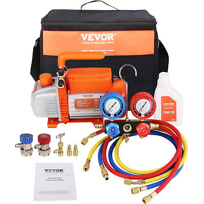 #ad VEVOR 4CFM 1 4 HP HVAC Vacuum Pump Manifold Gauge Set with Hose R32 R1234yf $86.99
