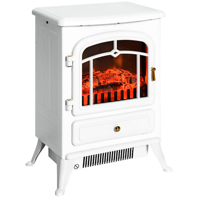 #ad 750 1500W Freestanding 22quot; Electric Fireplace Stove Heater W Flame Effect White $161.58