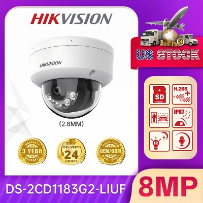 #ad hikvision 8MP MIC Smart Dual Light IP Cam IR POE Outdoor DS 2CD1183G2 LIUF 2.8mm $95.99
