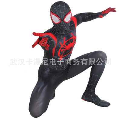 #ad Black Miles Morales Into Spider man Bodysuit Spiderman Cosplay Costume Halloween $43.69