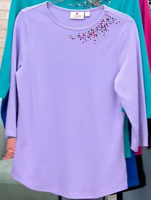 #ad Quacker Factory Size 2X Lilac Multi Sparkle 3 4 Sleeve Knit Top $22.99
