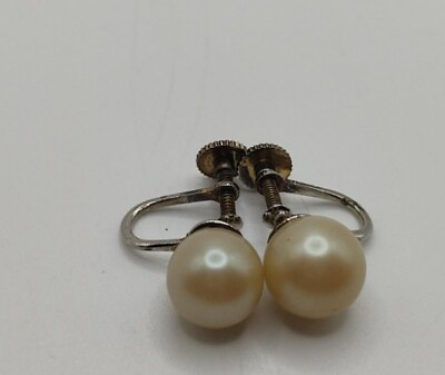 #ad Vintage Earrings Screw Back Faux Pearl Stud Signed JAPAN Good Vintage Condition $9.99