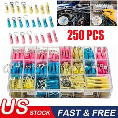 #ad 250x Heat Shrink Wire Connectors Kit Electrical Ring Fork Spade Crimp Terminals $14.78