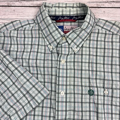 #ad Wrangler George Straight Shirt Mens XXL Cowboy Cut Plaid Button Up Short Sleeve $19.00