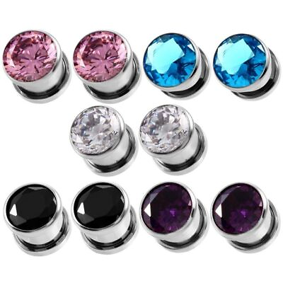 #ad Pair Colored Crystal Ear Gauges Plugs Ear Tunnels Piercings Body Jewelry $13.65