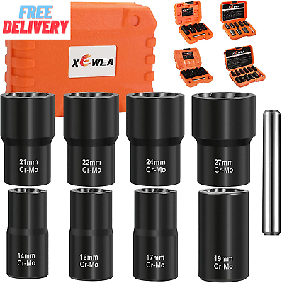 #ad 9PCS Bolt Nut Extractor Set 1 2quot; Drive Impact Lug Nut Remover Socket Tool Whee $49.24
