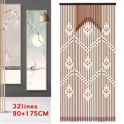 #ad 32 Line Wooden Bead Curtain String Bedroom Door Porch Partition Curtain 90x175cm $45.15