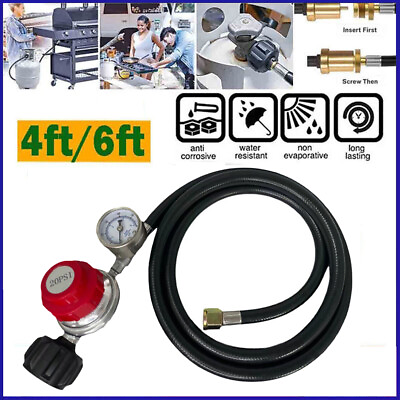 #ad 6 ft Propane Regulator and Hose 0 20PSI with PSI Gauge fit Type1 QCC1 Gas Grill $19.99