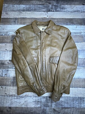 #ad VTG Adventure Bound Men M Leather Jacket Lined Flight Pilot Brown Zip Bomber 90s $34.99