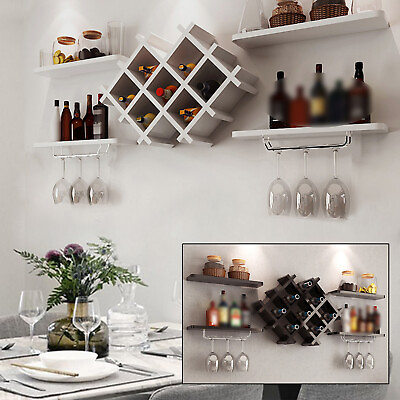 #ad White Modern amp; Simple Hanging Rack Home Bar Wall Glass Holder Shelves Wine Rack $59.00