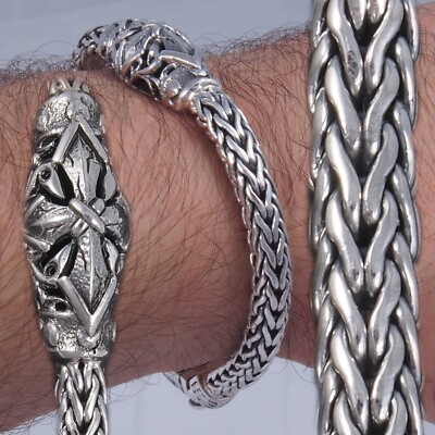 #ad 47g 9quot; 23cm woven celtic art tribal cross 925 sterling silver mens bracelet $168.00