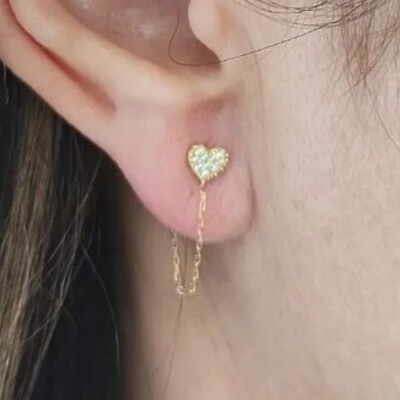 #ad Earring Single Gold 18k 750 Mls. Heart With Chain $121.86