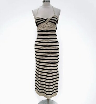 #ad House of Harlow 1960 Crochet Black Ivory Halter Midi Dress Size Small New $60.00